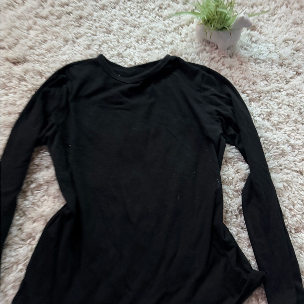 Black Long Sleeve Casual Simple Basic Athletic Top - image 3